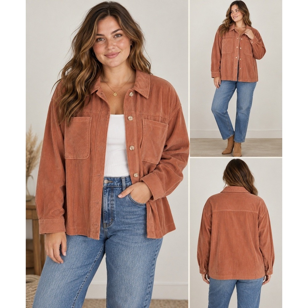 Democracy Corduroy Shacket XL Dusty Rose Coral Fall Layering Chore Coat Relaxed